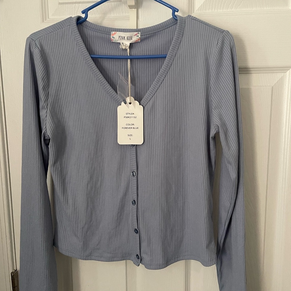 Pink Rose Women's Light Blue Button Down Shirt